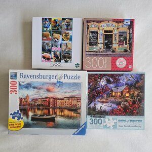 Four different 300-piece jigsaw puzzles from various brands